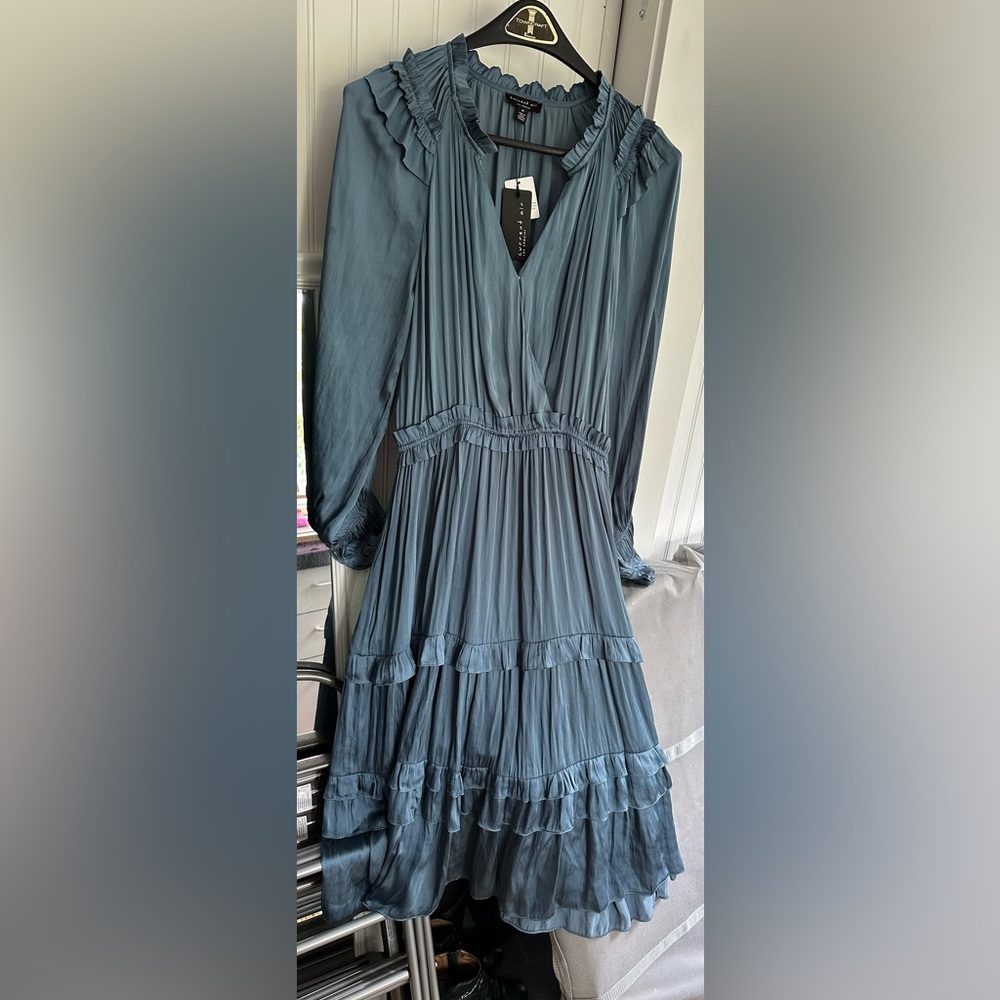 Current Air Los Angeles blue ruffle dress. NWT